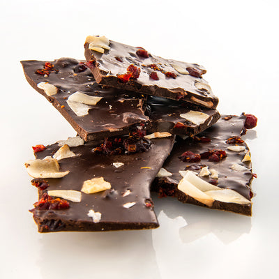 Chocolate Artesanal - Bark con arándano enchilado y coco sin azúcar